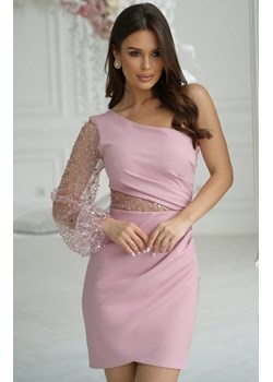Bicotone mini sukienka cekinowa na jedno ramię brudny róż ze sklepu intimiti.pl w kategorii Sukienki - zdjęcie 187875201