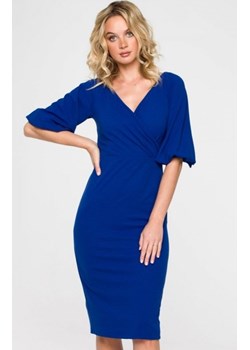 Kopertowa sukienka z bufiastymi rękawami chabrowa K152 ze sklepu intimiti.pl w kategorii Sukienki - zdjęcie 187875554