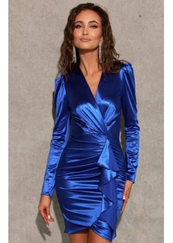 Roco satynowa mini sukienka z falbaną chabrowa ze sklepu intimiti.pl w kategorii Sukienki - zdjęcie 187875564