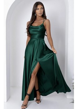 Duet Valeria satynowa długa sukienka z wiązaniem gorsetowym butelkowa ze sklepu intimiti.pl w kategorii Sukienki - zdjęcie 187876500
