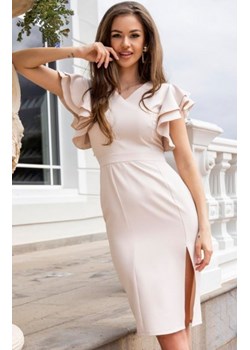 Awama A634 dopasowana sukienka midi beżowa ze sklepu intimiti.pl w kategorii Sukienki - zdjęcie 187876960