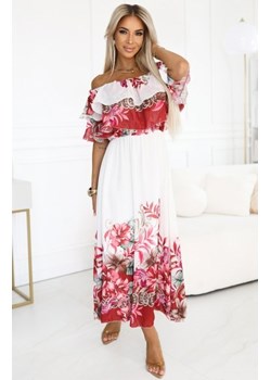 Numoco 606-1 długa letnia sukienka hiszpanka w kwiatowy czerwony wzór ombre ze sklepu intimiti.pl w kategorii Sukienki - zdjęcie 187877180