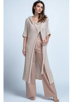 Bawełniany długi kardigan z kapturem F1852 beżowy ze sklepu intimiti.pl w kategorii Swetry damskie - zdjęcie 187877183