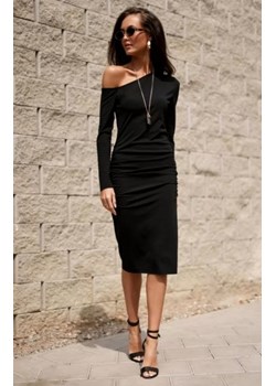 Sukienka midi one shoulder z drapowaniem czarna ze sklepu intimiti.pl w kategorii Sukienki - zdjęcie 187877351