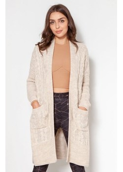 Swetrowy płaszcz z kieszeniami beżowy SWE139 ze sklepu intimiti.pl w kategorii Swetry damskie - zdjęcie 187877514