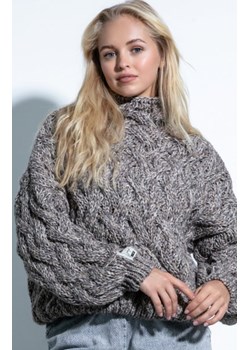 Fobya wełniany sweter o grubym splocie F1717 brązowy ze sklepu intimiti.pl w kategorii Swetry damskie - zdjęcie 187878451