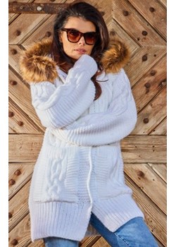 Awama A478 ciepły sweter z futerkiem biały ze sklepu intimiti.pl w kategorii Swetry damskie - zdjęcie 187878463