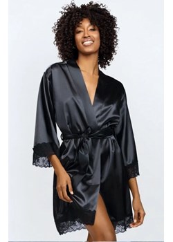 Dkaren Sauda satynowy szlafrok damski czarny ze sklepu intimiti.pl w kategorii Szlafroki damskie - zdjęcie 187878753
