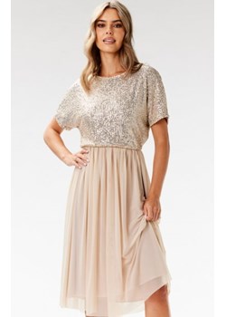 Awama A689 rozkloszowana sukienka z cekinami beżowa ze sklepu intimiti.pl w kategorii Sukienki - zdjęcie 187878950
