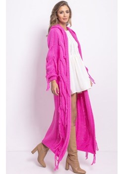 *Długi różowy kardigan z frędzlami F742 ze sklepu intimiti.pl w kategorii Swetry damskie - zdjęcie 187879054