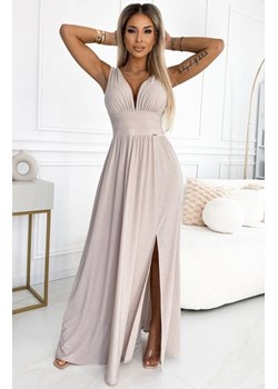 Numoco 490-2 SUSAN długa brokatowa suknia z dekoltem i przeszyciami w pasie ze sklepu intimiti.pl w kategorii Sukienki - zdjęcie 187879311