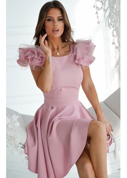Rozkloszowana sukienka z tiulowymi rękawami różowa ze sklepu intimiti.pl w kategorii Sukienki - zdjęcie 187879813