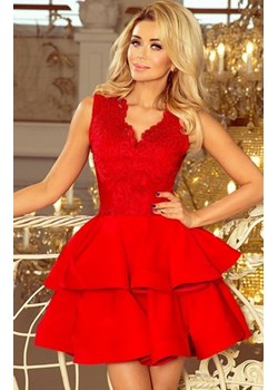 Czerwona sukienka z koronkowym dekoltem 200-4 Charlotte Numoco ze sklepu intimiti.pl w kategorii Sukienki - zdjęcie 187879914