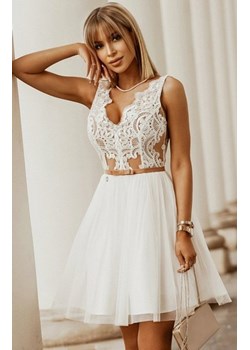 Rozkloszowana sukienka z koronką ecru-beż Bicotone 2206-21 ze sklepu intimiti.pl w kategorii Sukienki - zdjęcie 187879950