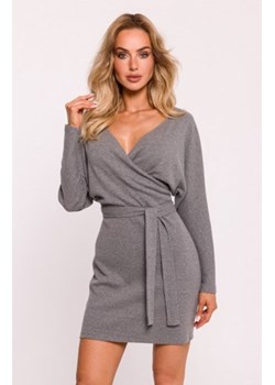 Moe prążkowana sukienka z paskiem szara M819 ze sklepu intimiti.pl w kategorii Sukienki - zdjęcie 187879973