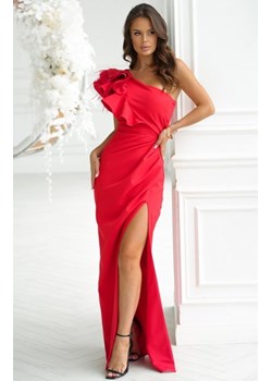 Bicotone długa sukienka czerwona na jedno ramię z falbaną ze sklepu intimiti.pl w kategorii Sukienki - zdjęcie 187880003
