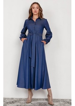 Sukienka maxi na guziki, z kołnierzykiem jeans SUK204 ze sklepu intimiti.pl w kategorii Sukienki - zdjęcie 187880281