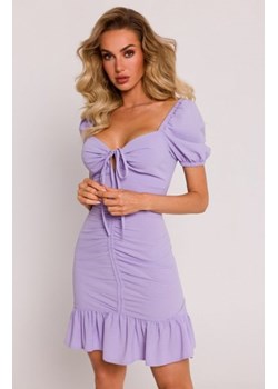 Moe sukienka mini z wiązaniem w dekolcie fiołkowa M784 ze sklepu intimiti.pl w kategorii Sukienki - zdjęcie 187880301