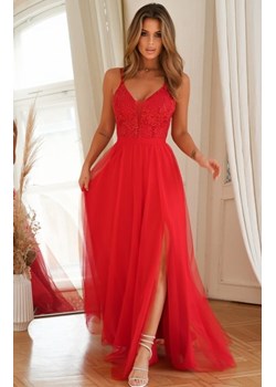 Bicotone długa tiulowa sukienka na ramiączkach czerwona ze sklepu intimiti.pl w kategorii Sukienki - zdjęcie 187880371