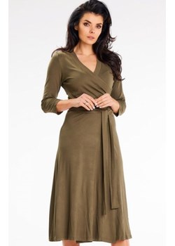 Awama A653 sukienka kopertowa z wiązaniem khaki ze sklepu intimiti.pl w kategorii Sukienki - zdjęcie 187880382