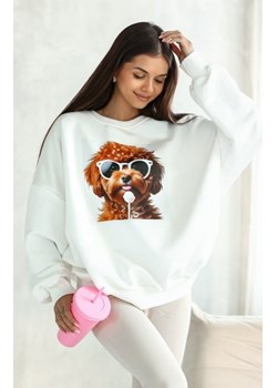 Oversizowa bluza damska z nadrukiem psa Maltipoo ecru ze sklepu intimiti.pl w kategorii Bluzy damskie - zdjęcie 187880814