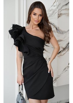 Bicotone mini sukienka czarna na jedno ramię z piórkami ze sklepu intimiti.pl w kategorii Sukienki - zdjęcie 187880960
