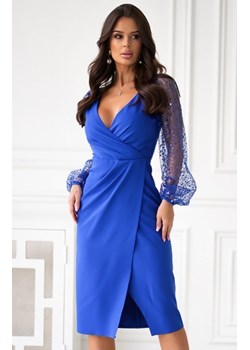 Bicotone midi sukienka z cekinowymi rękawami chabrowa ze sklepu intimiti.pl w kategorii Sukienki - zdjęcie 187881020