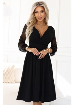 Numoco 657-1 elegancka sukienka midi z kopertowym dekoltem i tiulowymi rękawami ze sklepu intimiti.pl w kategorii Sukienki - zdjęcie 187881730