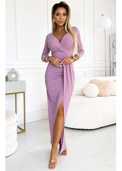 Numoco 404-10 błyszcząca długa sukienka z dekoltem i rozcięciem na nodze ze sklepu intimiti.pl w kategorii Sukienki - zdjęcie 187881921