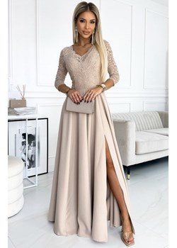 Numoco 309-10 AMBER koronkowa elegancka długa suknia z dekoltem i rozcięciem na nogę ze sklepu intimiti.pl w kategorii Sukienki - zdjęcie 187882262