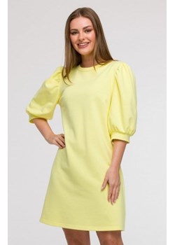 Bewear B291 sukienka z bufiastymi rękawami cytrynowa ze sklepu intimiti.pl w kategorii Sukienki - zdjęcie 187882490