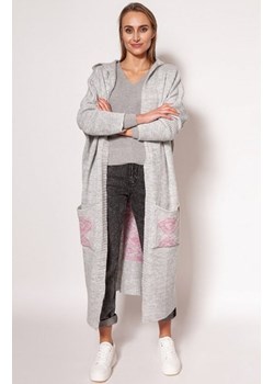 MKM PA020 długi kardigan z kapturem szary ze sklepu intimiti.pl w kategorii Swetry damskie - zdjęcie 187882804