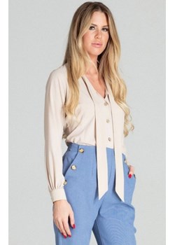 Beżowa bluzka z wiązaniem M700 ze sklepu intimiti.pl w kategorii Koszule damskie - zdjęcie 187883024
