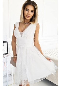 Rozkloszowana tiulowa sukienka ecru w groszki 2233 ze sklepu intimiti.pl w kategorii Sukienki - zdjęcie 187883072