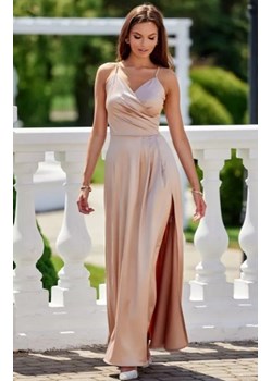 Satynowa sukienka maxi na ramiączkach beżowa 462 ze sklepu intimiti.pl w kategorii Sukienki - zdjęcie 187883201