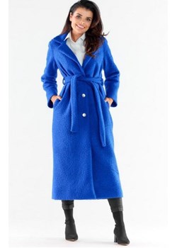 Długi chabrowy płaszcz damski A547 ze sklepu intimiti.pl w kategorii Płaszcze damskie - zdjęcie 187888634