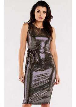Ołówkowa złota sukienka midi cekinowa A560 ze sklepu intimiti.pl w kategorii Sukienki - zdjęcie 187889060