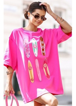 Oversizowy t-shirt damski deski fuksja ze sklepu intimiti.pl w kategorii Bluzki damskie - zdjęcie 187889210