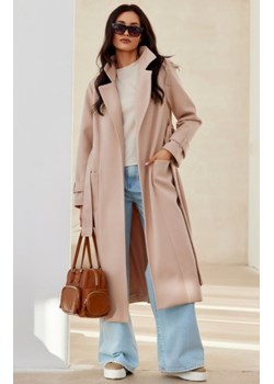 Długi płaszcz z wiązaniem beżowy 0017 ze sklepu intimiti.pl w kategorii Płaszcze damskie - zdjęcie 187889270