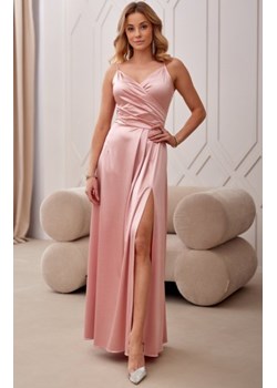 Satynowa sukienka maxi na ramiączkach różowa jasna 462 ze sklepu intimiti.pl w kategorii Sukienki - zdjęcie 187889413