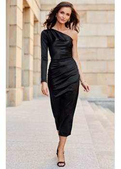 *Roco satynowa sukienka midi asymetryczna czarna ze sklepu intimiti.pl w kategorii Sukienki - zdjęcie 187889524