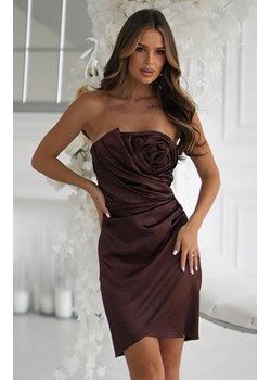 Satynowa mini sukienka z drapaną różą czekoladowa ze sklepu intimiti.pl w kategorii Sukienki - zdjęcie 187889544