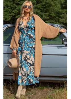 *Fobya F1271 długi kardigan damski karmelowy ze sklepu intimiti.pl w kategorii Swetry damskie - zdjęcie 187889652