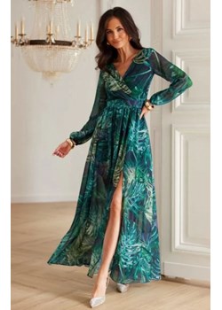Długa szyfonowa maxi sukienka w zielony tropikalny wzór U79 ze sklepu intimiti.pl w kategorii Sukienki - zdjęcie 187889674