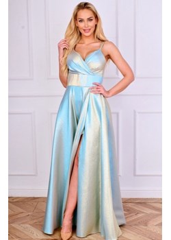 Duet Żakard błyszcząca długa sukienka multi błękitno-złota ze sklepu intimiti.pl w kategorii Sukienki - zdjęcie 187889721