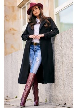 Długi płaszcz z wiązaniem czarny 0017 ze sklepu intimiti.pl w kategorii Płaszcze damskie - zdjęcie 187890654