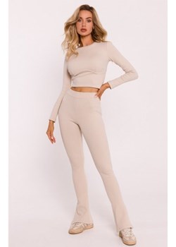 Moe prążkowane legginsy z rozcięciami piaskowe M816 ze sklepu intimiti.pl w kategorii Spodnie damskie - zdjęcie 187890700