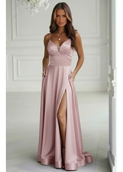 Połyskująca długa suknia wieczorowa z wiązaniem gorsetowym róż ze sklepu intimiti.pl w kategorii Sukienki - zdjęcie 187890812