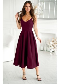Efektowna rozkloszowana sukienka midi 244-10 bordowa ze sklepu intimiti.pl w kategorii Sukienki - zdjęcie 187890881