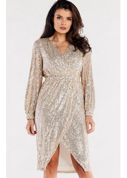 Awama A565 cekinowa sukienka midi złota ze sklepu intimiti.pl w kategorii Sukienki - zdjęcie 187891064